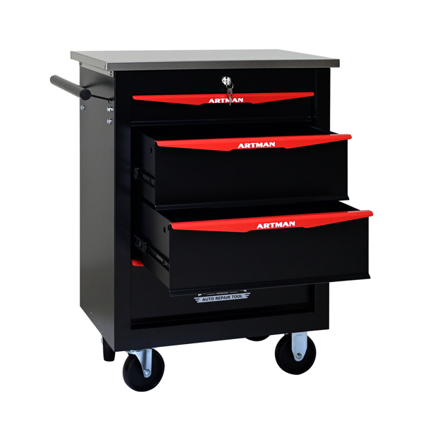 4 Drawers Multifunctional Tool Cart with Wheels,Metal Rolling Tool Cart Storage for Garage Workshop Warehouse Repair Shop--With  Stainless Steel Roof- BLACK&RED