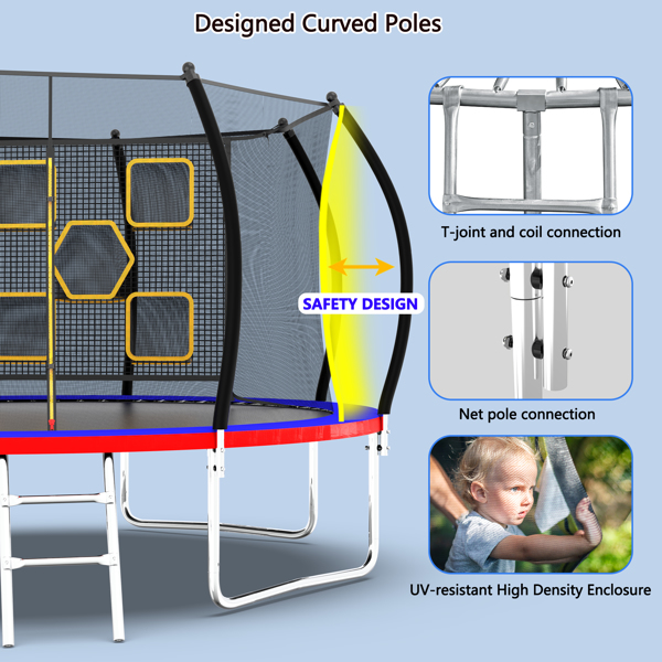 12FT Trampoline with Enclosure - Recreational Trampolines with Ladder, ASTM Approval Outdoor Trampoline for Kids