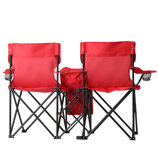 Portable Outdoor 2-Seat Folding Chair with Removable Sun Umbrella Red