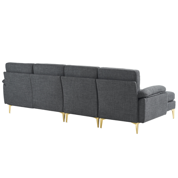 L-Shaped Sectional Sofa Couch for Living Room, Modern 4-Seater Tufted Linen Lounge Sleeper with Chaise, Dark Grey