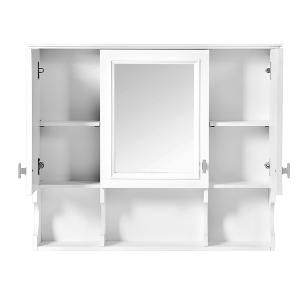 35'' x 28'' Wall Mounted Bathroom Medicine Cabinet, Modern Bathroom Wall Cabinet with Mirror,  Mirror Cabinet with Open Shelves