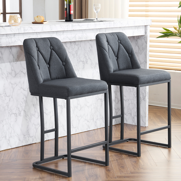 Set of 2,Modern Upholstered Bar Stool with Button-Tufted Backrest, Counter Height Chair with Sturdy Metal Frame, Comfortable Padded Seat for Kitchen, Bar, or Dining Room - Grey