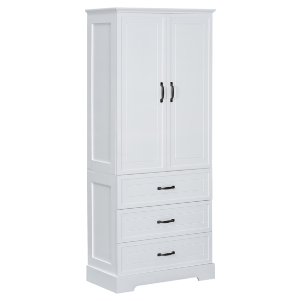 Tall Bathroom Storage Cabinet, Cabinet with Two Doors and Drawers, Adjustable Shelf, MDF Board, White