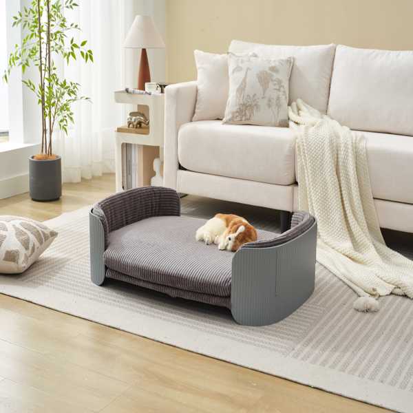 Scandinavian style Cat Couch Bed, Pet Sofa for Indoor Cats PP Indoor Pet Furniture Elevated Cat Beds with Removable Mattress Cover Suitable for Mid or Large  Animal Brand Design Grey+Grey