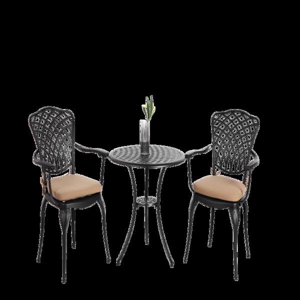 3 Piece Patio Bistro Set Cast Aluminum Bistro Table and Chairs Set of 2 with Umbrella Hole,All Weather Metal Bistro Table Set,Outdoor Patio Furniture Set for Garden Black with cushion