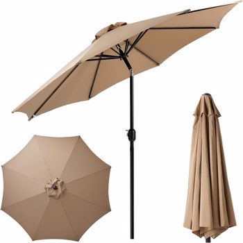 9FT Outdoor Patio Umbrella with 8 Ribs, Table Umbrellas with Push Button Tilt/Crank, UV Protection Waterproof for Garden Deck Backyard Pool, Khaki