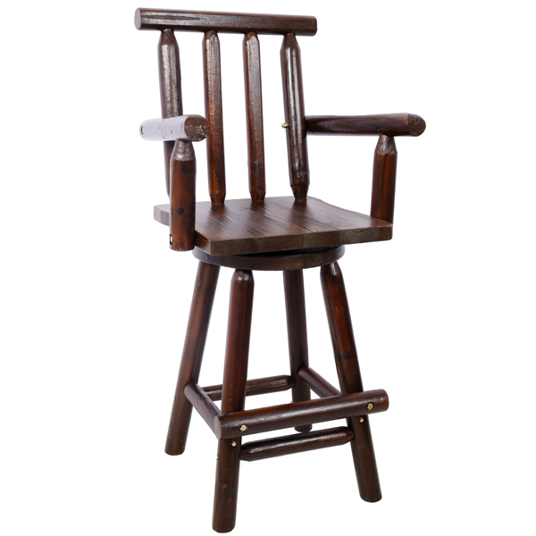 Rustic Bar Stool - Fir Wood Construction, Chair with Footrest,Wide Armrest, Rustic Kitchen Stool, Tall Bistro Chair for Dining Room, Restaurant, Pub, 4-Foot,brown color