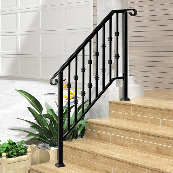 Matte Black Outdoor 3 Level Iron Handrail