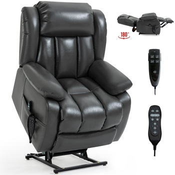 Dual Motor Infinite Position Up to 350 LBS Electric Medium size Leatheraire Grey Power Lift Recliner Chair with 8-Point Vibration Massage and Lumbar Heating