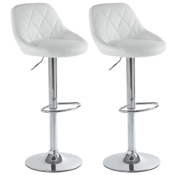 Set of 2 Counter Bar Stools, PU Leather Bar Stool, Adjustable Lift Height Swivel Stool with Comfortable Backrest for Home Office Kitchen Bar, White