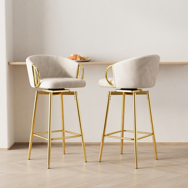 Dining Chairs Set of 2 Modern style 360°Swivel Bar Chairs with simple design, comfortable high stools, and flexible dining chairs suitable for bars, restaurants,Velvet Bar Chair Beige