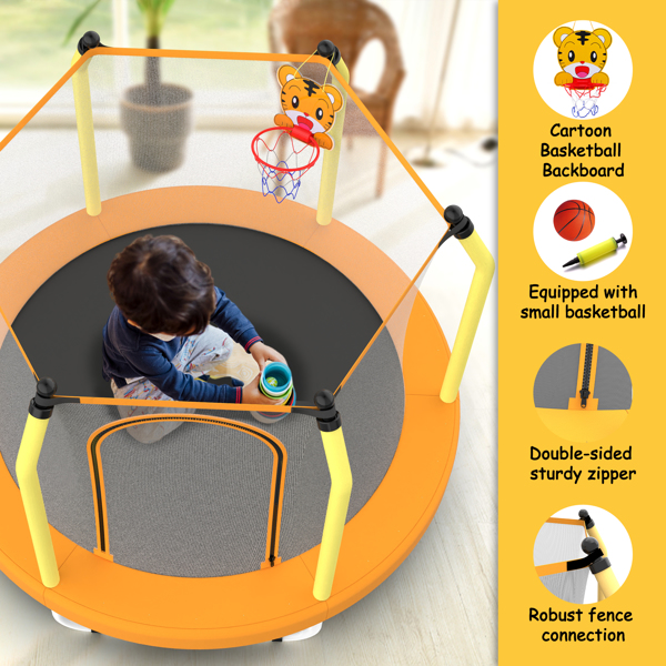 55-inch Trampoline for Kids Indoor & Outdoor Small Toddler Trampoline with Basketball Hoop