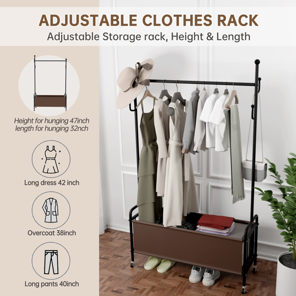 1pc, Clothes Rack with Wheels, Rolling Clothing Rack for Hanging Clothes, Heavy Duty Clothes Organizer Shelf for Hanging Clothe