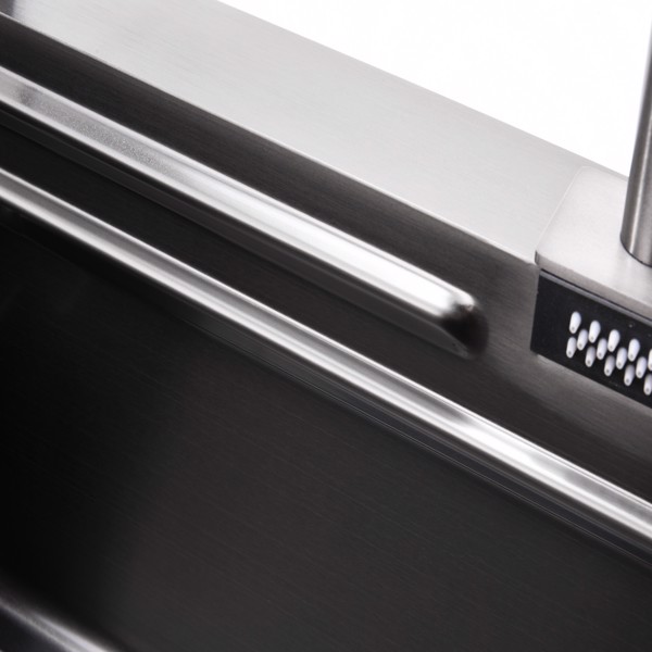 瀑布厨房水槽，黑色不锈钢单碗，带飞雨水龙头和砧板的多功能工作站，30×18“【周末不发货，TK/TEMU订单仅支持自提】-15