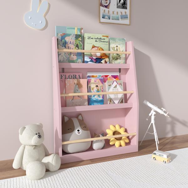 3 Tier Kids Book Shelf,Kids Book Rack, Helps Keep Bedrooms, Playrooms, and Classrooms Organized,Pink