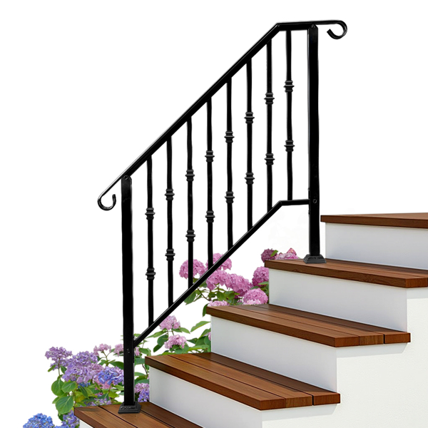 Matte Black Outdoor 3 Level Iron Handrail