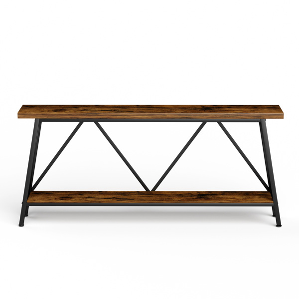 70.9 Inch Extra Long Sofa Table, Console Behind Sofa, Entryway Table with 2 Tier Storage Shelves for Hallways,Living Rooms,Foyers,Entryways,Banquet Rooms,Rustic Brown and Black, 70.9″L x 11.8"W x 32"H