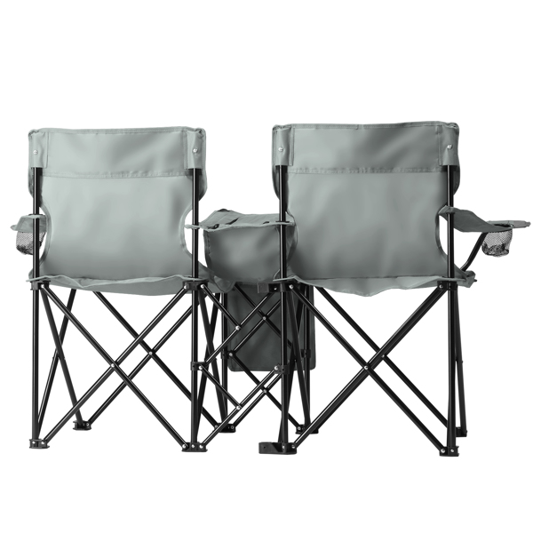 Portable Outdoor 2-Seat Folding Chair with Removable Sun Umbrella Grey