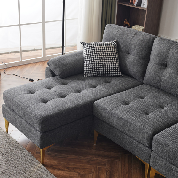 L-Shaped Sectional Sofa Couch for Living Room, Modern 4-Seater Tufted Linen Lounge Sleeper with Chaise, Dark Grey