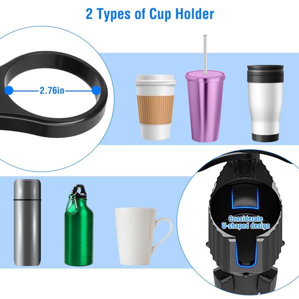 4-in-1 Car Cup Holder Tray Food Table Phone Hold Car Expander Detachable 360 Degree Rotatable Expandable Base Car Desk