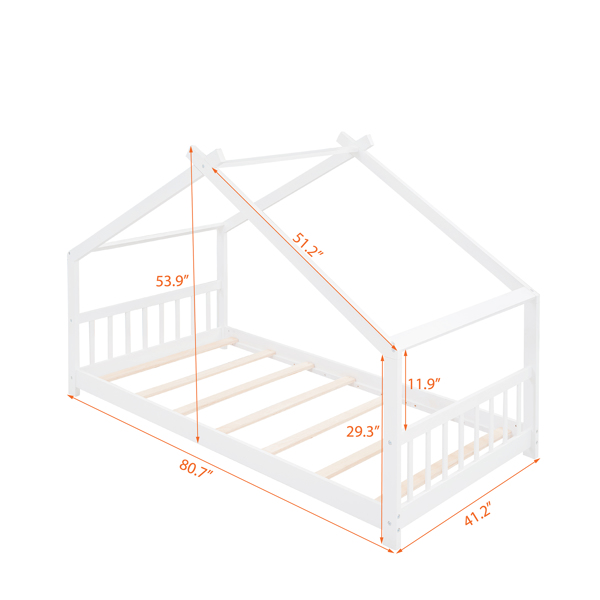 Twin Size House Bed Wood Bed, White)