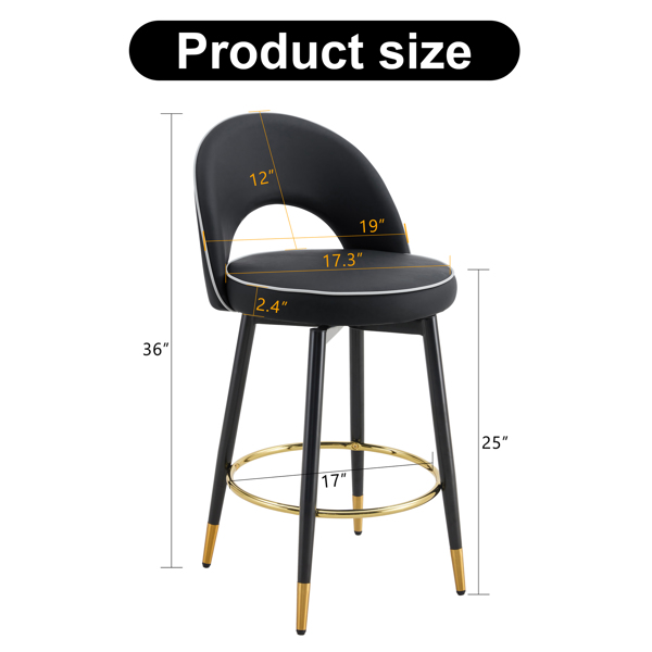 360 ° rotatable bar chair.Modern PU comfortable upholstered bar chair with smooth and beautiful metal legs for dining room, kitchen, terrace and guest office chair .