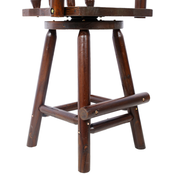 Rustic Bar Stool - Fir Wood Construction, Chair with Footrest,Wide Armrest, Rustic Kitchen Stool, Tall Bistro Chair for Dining Room, Restaurant, Pub, 4-Foot,brown color