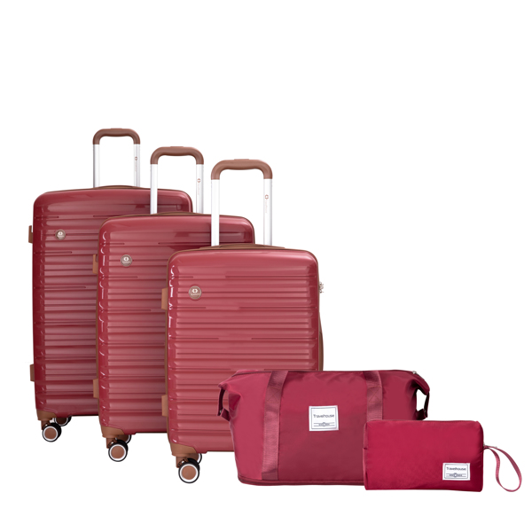 5-Piece Set (20"24"28 +a travel bag and a toiletry bag) ,PP Hardshell Carry on Luggage Set with TSA Lock Carry On Suitcase Luggage  Durable Suitcase  Color  WINE RED.