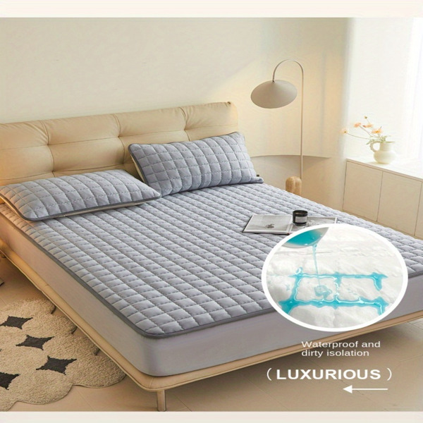 (Cream white 150cm*200cm) Cotton-Padded Waterproof Mattress Protector, Dust-Proof Bed Cover (Without Pillow and Core). Soft, Comfortable Solid Color Bedding Sheet for Bedroom, Guest Room. (Maybe YunEx