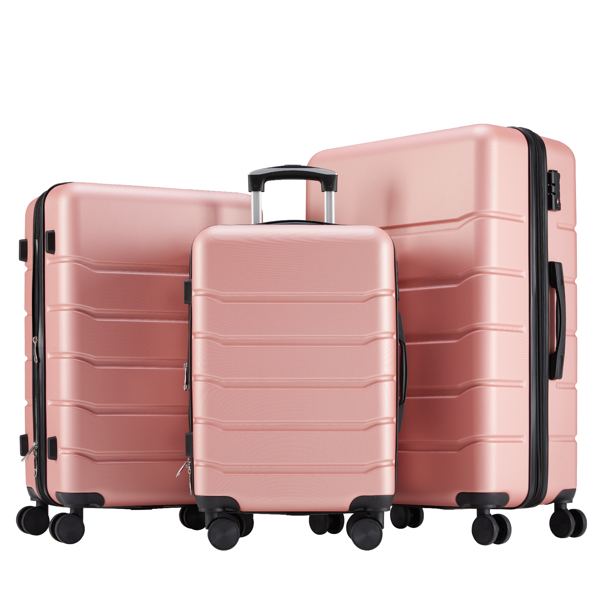 Hard sided expand suitcase with rotating wheels, TSA lock, retractable handle, Pink, 3P