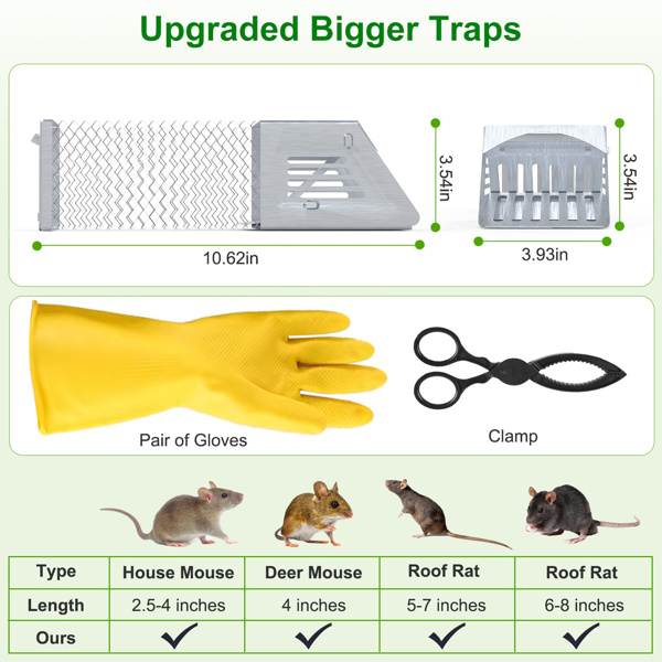 2Pcs Humane Mouse Trap Cage No Assembly Need Automatic Continuous Rat Trap with Single Way Door Reusable Catch And Release Live Cage Trap for Rodents Moles Voles Mice