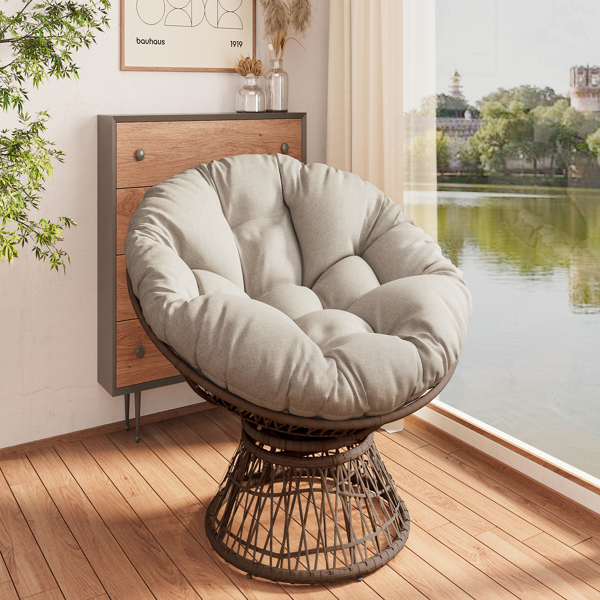 41.5" Ergonomic Wicker Chair with Cloud Thick Density Fabric Cushion,3-proof Cover,High Capacity Iron Frame,Fluid 360 Degree Swivel for Reading,Living Room, Bedroom,Lounge,Brown Base,2 Colors