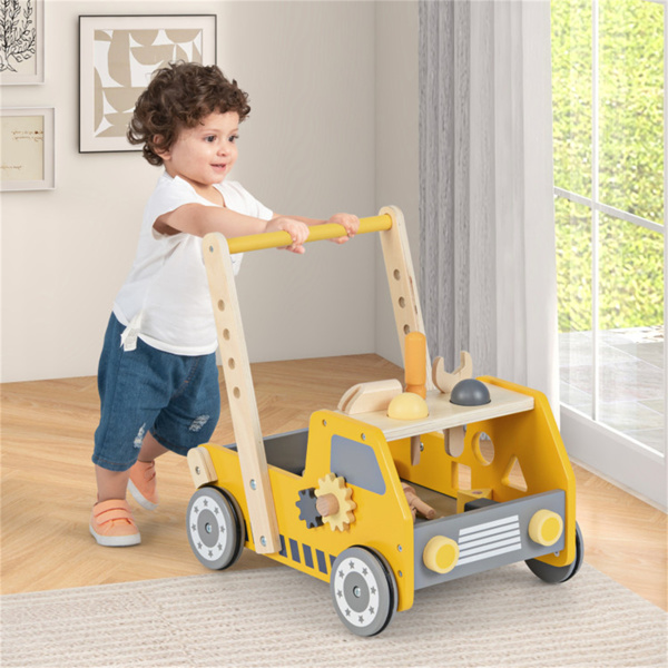 Wooden Baby Walker with Multi-Fun Tool Bench