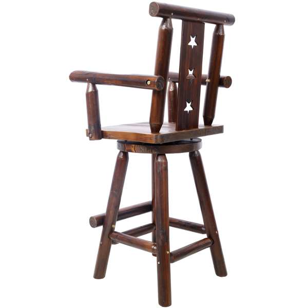 Rustic Bar Stool - Fir Wood Construction, Chair withDecorative Star Backrest, Footrest,Wide Armrest, Rustic Kitchen Stool, Tall Bistro Chair for Dining Room, Restaurant, Pub, 4-Foot,brown color