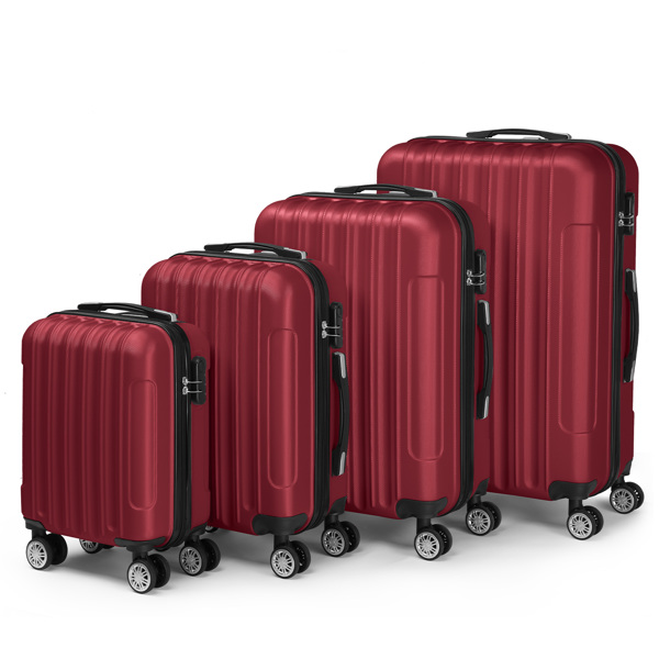 FCH Four-Piece Set Vertical Stripe ABS Luggage 16in, 20in, 24in, 28in with ABS Material and Steel Telescopic Handle in Classic Burgundy