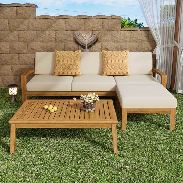 L Shape 5pc Acacia Sectional Patio Sofa Set