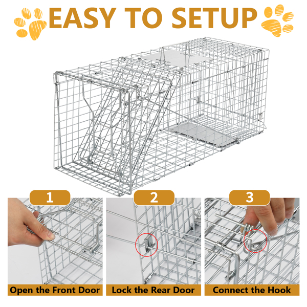 32" Live Animal Cage Trap, Heavy Duty Folding Raccoon Trap, Humane Cat Trap with Handle for Rabbits, Stray Cats, Squirrels, Raccoons, Skunk, Mole, Groundhogs and Opossums