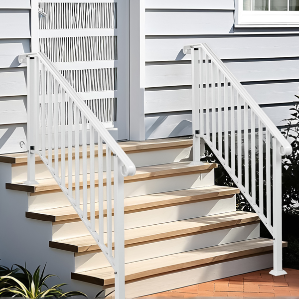 Outdoor 4 Level Iron Handrail Matte White