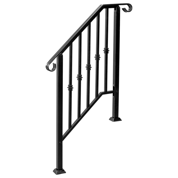 Matte Black Outdoor 2-Step Iron Handrail