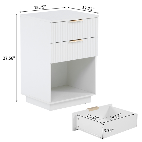 FCH White P2 Density Board Wavy Pattern Drawer Front Two-Drawer Bedside Cabinet