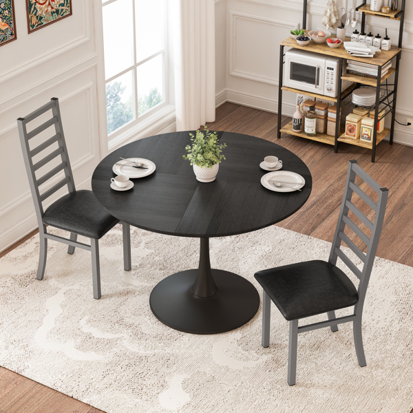 Dining Table Set for 2, 47 Inch Tulip Table with 2 Chairs for Dining Room ,Coffee Shop ,Small Spaces(Black Dining Table and Gray Dining Chair )