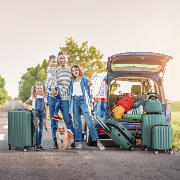 Product Name: FCH Vertical Stripe Five-Piece Set ABS Luggage 16in, 20in, 24in, 28in + 12in Handbag with ABS Material and Steel Telescopic Handle in Trendy Turquoise