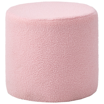 Round Teddy Fleece Ottoman with Soft Padded Seat, Multi-Functional Footrest, Vanity Chairs for Makeup, Upholstered Foot Stool Extra Seating for Living Room, Bedroom(Pink, 15 * 15 * 17.7inch)