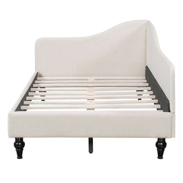 Twin Size L-Shaped Linen Daybed, with Solid Wood Legs, Beige