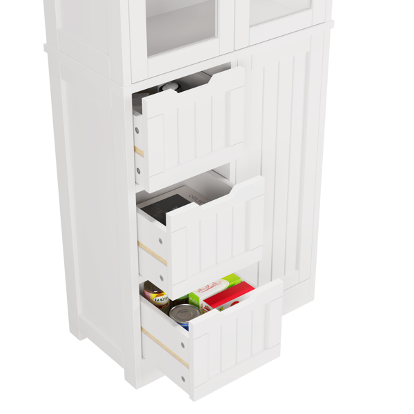 3-Door 3-Drawer 4-Layer Bathroom Cabinet, White 