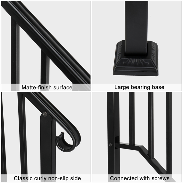 Artisasset Matte Black Outdoor 2-Step Iron Handrail （same as 82359152）