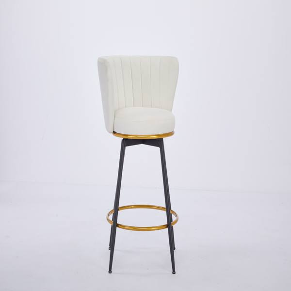 Counter Height Bar Stools Set of 2, 360° Swivel Upholstered Barstools with Backs and Metal Legs, 26
