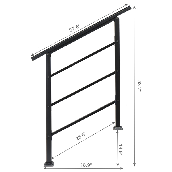 Handrails for Outdoor Steps, Wrought Iron Handrail Fits 1 or 3 Steps, Transitional Handrail with Installation Kit, Black（same as 66442124）