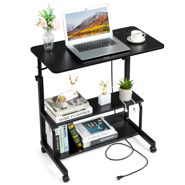 FCH Black Wood Grain P2 15MM Particle Board with Melamine Coating Adjustable Computer Desk with 3 USB + 2 AC Outlets