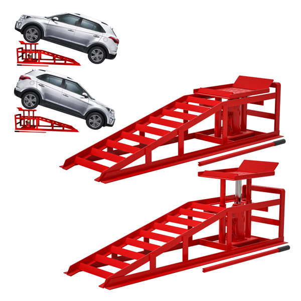 2 Pack Hydraulic Car Ramps 5T 11000lbs Low Profile Car Lift Service Ramps Truck Trailer Garage, Height Hydraulic Vehicle Ramps, red